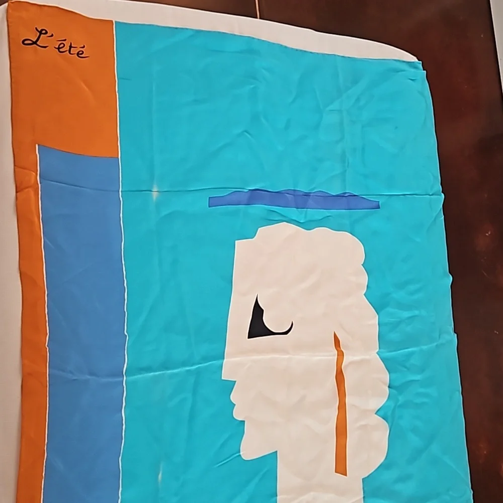 Yves Saint Laurent Blue White Red Graphic Silk Scarf